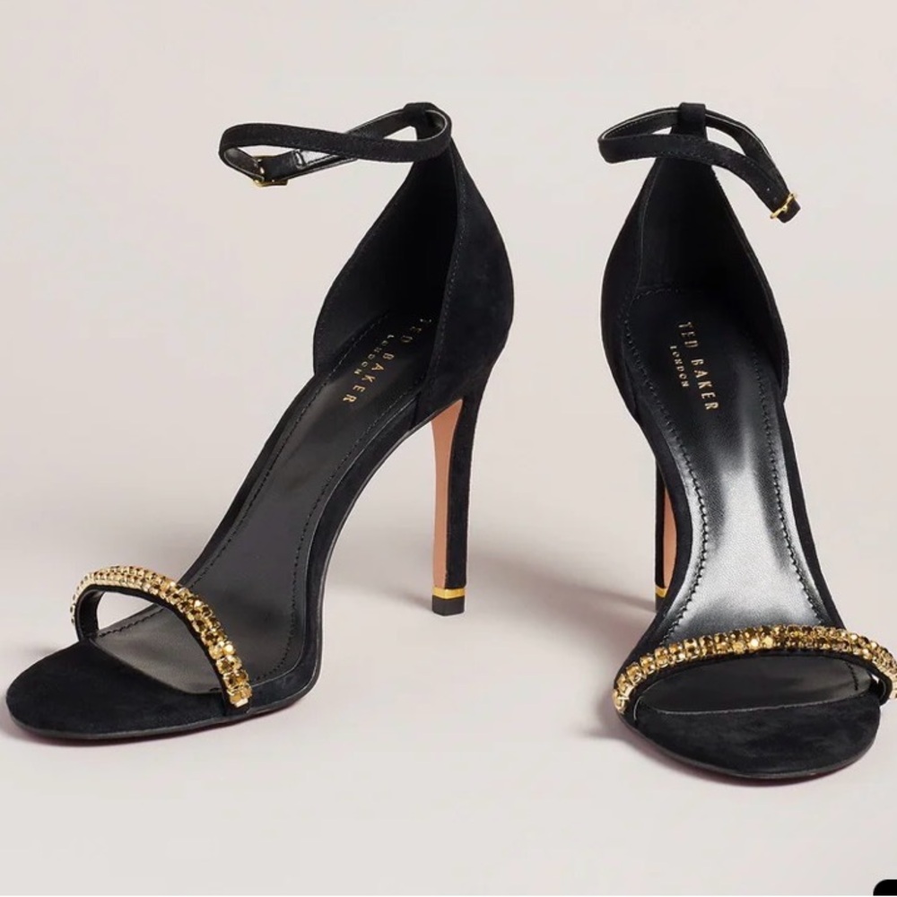 Ted Baker London HELENNI Black Heels with Gold Strap